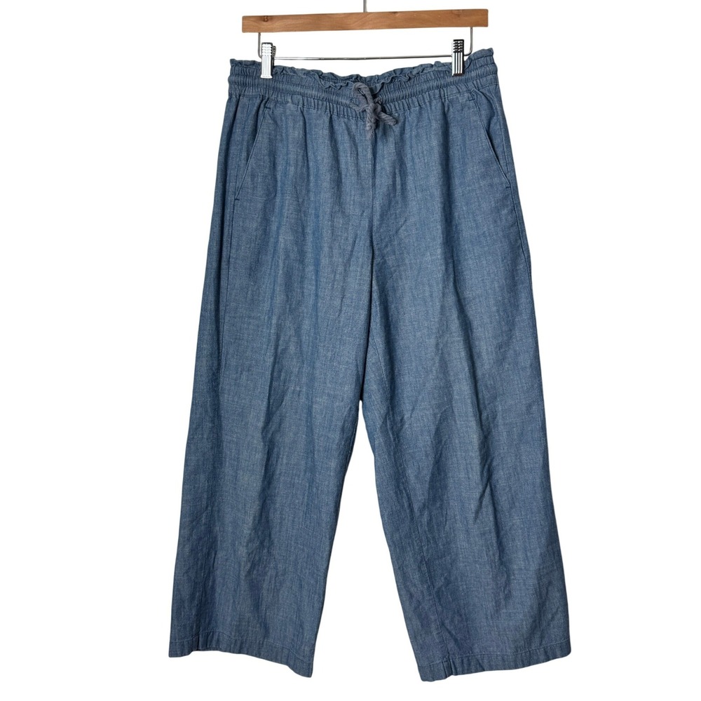 J.Crew Chambray Wide Leg Paper Bag Pull On Cropped Pants Womens 8